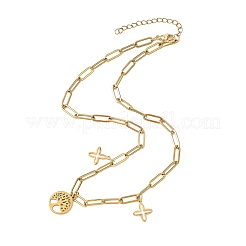 Collane con catena a graffetta con ciondolo a croce e albero della vita in acciaio inossidabile 304 per donna&nbsp;NJEW-JN05664