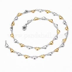 Zweifarbige 304 Edelstahl Herz Gliederkette Schmuck-Sets&nbsp;X-SJEW-H103-12GP