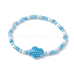 Pulseras elásticas de cuentas de porcelana de tortuga marina&nbsp;BJEW-JB09997