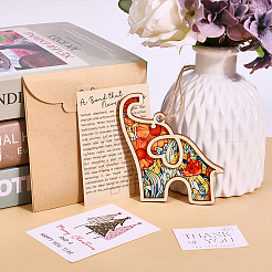 2 Set aus zweifarbigem Elefanten-Freundschaftsornament aus Holz mit einer Story-Karte aus Papier.&nbsp;AJEW-ME0001-47