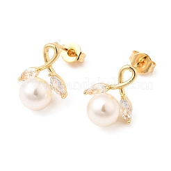 Orecchini a bottone con occhio di cavallo e micro pavé di zirconi cubici trasparenti in ottone rotondo&nbsp;EJEW-A135-27G