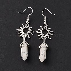 Pallottola di howlite sintetica con orecchini pendenti a forma di sole&nbsp;EJEW-I276-01P-18
