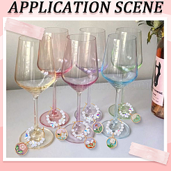 6 Stück Blumenlegierung Emaille Glas Weinglas Charms&nbsp;AJEW-SC00078