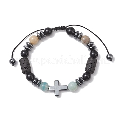 Pulseras trenzadas de cuentas de piedras preciosas mixtas naturales de 3 ocs&nbsp;BJEW-JB13195