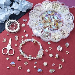 DIY-Acryl-Blumenperlen-Stretch-Armband mit Blatt-Charms-Herstellungskits&nbsp;DIY-YW0008-88