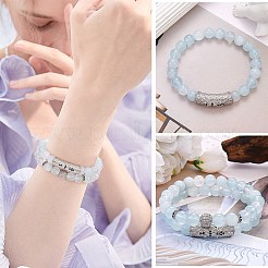 2pcs 2 Stil natürliche Aquamarin Stretch-Armbänder Set&nbsp;BJEW-SW00094