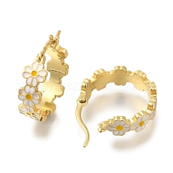 Orecchini a cerchio in ottone con fiore placcato a cremagliera&nbsp;X-EJEW-H016-41G-01