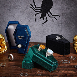 Sargförmige Samt-Fingerringboxen zum Thema Halloween&nbsp;VBOX-WH0015-01A