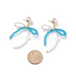 Shell Pearl & Glass Bowknot mit Herz-Ohrsteckern&nbsp;EJEW-TA00146