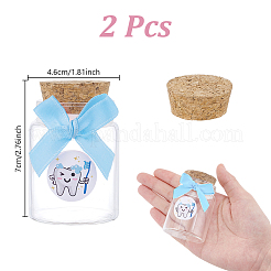 2 stücke spalte transparent glas baby junge zähne leere kork flaschen mit bowknot und kunststoff zahn bild aufkleber&nbsp;AJEW-NB00016