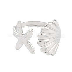 Bagues ouvertes en acier inoxydable 304 avec étoile de mer et coquillage pour femmes&nbsp;LS-RJEW-C095-09P