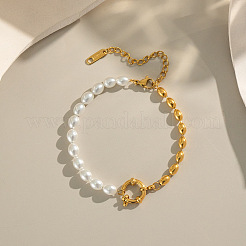 Modische Kunststoffperlen- und ovale Perlengliederarmbänder aus 304 Edelstahl für Frauen&nbsp;UP6693
