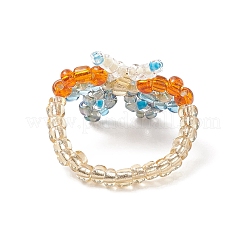 Schmetterlings-Fingerringe aus Glasperlen&nbsp;RJEW-JR00541