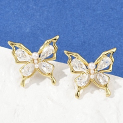 Schmetterlings-Ohrstecker aus Messing mit Mikropavé und Zirkonia&nbsp;EJEW-M082-17G-02