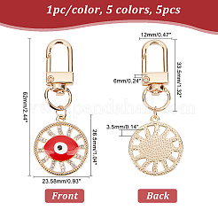 5 pendentif rond plat de style 5 avec décorations en alliage émaillé contre le mauvais œil&nbsp;KEYC-AR0001-19