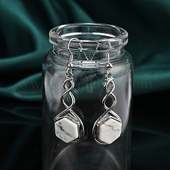 Orecchini pendenti in howlite naturale esagonale&nbsp;EJEW-K298-01P-05