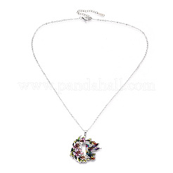 Collane con ciondolo a forma di fiore e uccello in acciaio inossidabile smaltato 304 stampato&nbsp;NJEW-N063-03P