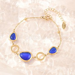 Armbänder aus Edelstahl 304 und Glasimitat mit Katzenaugen-Gliederdesign&nbsp;BJEW-D460-11G