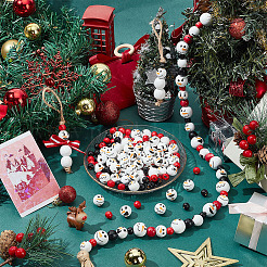 180 pièce 6 styles de perles européennes en bois à imprimé bonhomme de neige de Noël&nbsp;WOOD-PH0003-03A