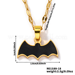 304 Edelstahl Emaille Halloween Fledermaus Anhänger gesprenkelte Kette Halsketten&nbsp;EL6242