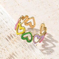 Offene Manschettenringe aus 304 Edelstahl mit Herz-Emaille für Damen&nbsp;LS-RJEW-U034-01G-01
