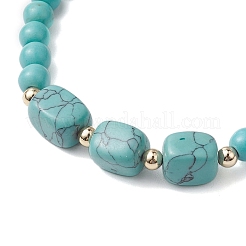 Synthetische türkisfarbene Stretch-Armbänder aus Würfeln und runden Perlen&nbsp;BJEW-JB10807-07