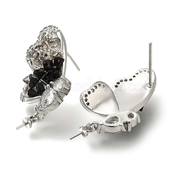 Boucles d'oreilles à tige en laiton avec micro pavé de zircons cubiques transparents et quartz&nbsp;KK-K388-17P
