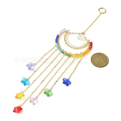 Décorations suspendues en verre enveloppées de fil de cuivre étoile et lune&nbsp;HJEW-JM01144