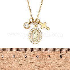 Colliers pendentifs croix religieuse en laiton sertis de micro-pavés de zirconiums cubiques transparents vierges et en acier inoxydable 304&nbsp;NJEW-JN06102
