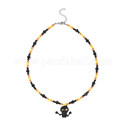 Halloween-Halsketten mit schwarzem Emaille-Kürbisschädel und Katzenform&nbsp;NJEW-JN05579