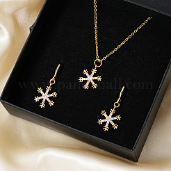 Boucles d'oreilles créoles et colliers pendentifs élégants en laiton micro pavé de zircons cubiques transparents en forme de flocon de neige pour femmes&nbsp;ET8021-1