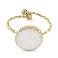 Ionenplattierung (IP) 304 Edelstahl Emaille flache runde offene Manschettenringe für Frauen&nbsp;RJEW-L107-042G-01