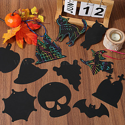 Halloween Regenbogen Kratzpapier Kunst Anhänger Dekorationssets&nbsp;DIY-WH20013-22