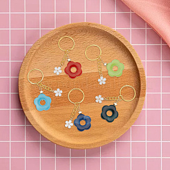 8 pièces 8 couleurs fleur acrylique et alliage émail porte-clés à breloque&nbsp;KEYC-PH01511