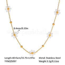 304 Edelstahl-Imitationsperlen-Gliederketten mit weißen Blumen für Damen&nbsp;JG5548-1