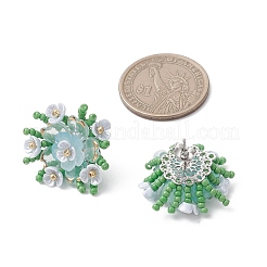 Boucles d'oreilles à tige en perles de verre faites à la main avec des fleurs&nbsp;EJEW-MZ00656