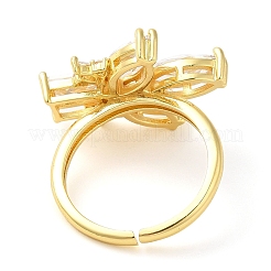 Gestellplattierte offene Manschettenringe aus Messing mit Mikropavé-Kubikzirkonia-Blume&nbsp;RJEW-A016-07G