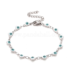 Bracciale a cuore smaltato con catene a maglie malocchio&nbsp;BJEW-P271-07P