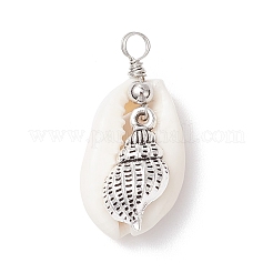 Pendentifs animaux marins en coquillages cauris naturels et alliage&nbsp;X-PALLOY-JF03751
