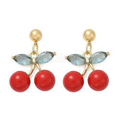 Orecchini pendenti in ottone color ciliegia con zirconi cubici&nbsp;EJEW-Q036-04G