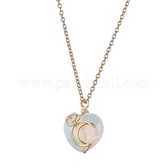 Colliers pendentif coeur opalite&nbsp;NJEW-JN04683-01