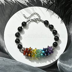Pulsera de cuentas de ágata negra natural&nbsp;BJEW-TA00402-01