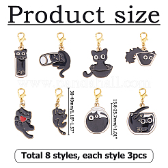 24 Stück 8 Stile Katzen-Anhänger aus Emaille&nbsp;HJEW-HS00078