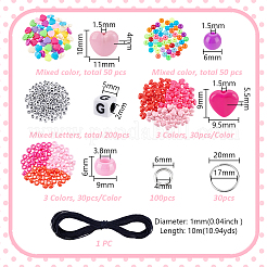 Kits de fabrication de porte-clés en acrylique avec cœur et perles rondes pour la Saint-Valentin&nbsp;DIY-AR0004-16