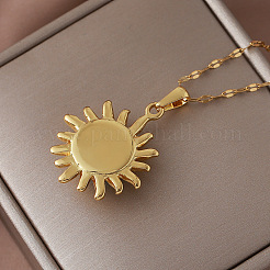 Collier pendentif soleil vintage en acier inoxydable 304 avec pierre turquoise synthétique teintée pour femme&nbsp;TN1181