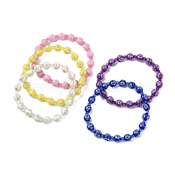 5 Stück runde Stretch-Armbänder aus Acryl mit Kreuzmuster und Perlen für Damen&nbsp;BJEW-JB11344