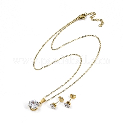 Conjuntos de joyas de circonita cúbica de acero inoxidable 304 y 201 con revestimiento al vacío&nbsp;SJEW-F146-02G-03