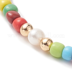 Braccialetto elasticizzato con semi di vetro e perle naturali&nbsp;BJEW-JB09268