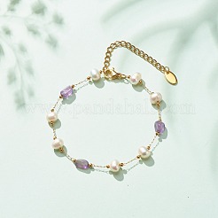 Pulsera de perlas y amatistas naturales&nbsp;BJEW-JB08293-03