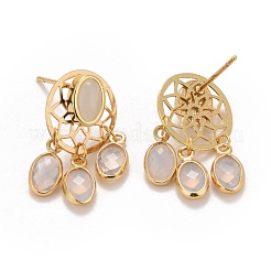 Aretes colgantes de red tejida de latón chapado en estante con vidrio ovalado para mujer&nbsp;EJEW-I265-09G